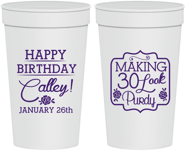 Personalized Birthday 32 oz Stadium Cups - 30 Look Purdy | 20022