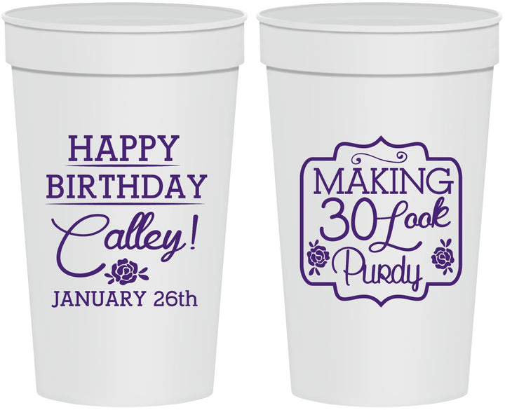 Personalized Birthday 32 oz Stadium Cups - 30 Look Purdy | 20022