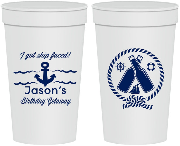 Personalized Birthday 32 oz Stadium Cups - Ship Faced Nautical | 20024