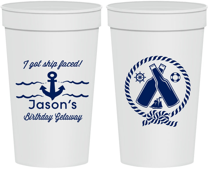 Personalized Birthday 32 oz Stadium Cups - Ship Faced Nautical | 20024