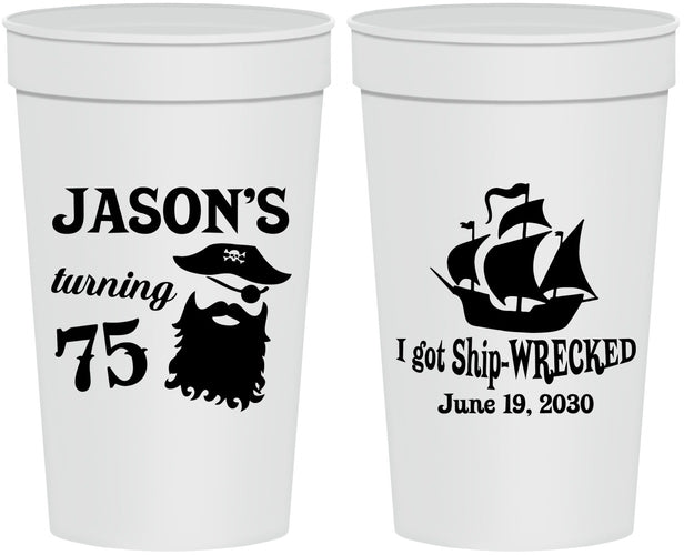 Personalized Birthday 32 oz Stadium Cups - 75th Shipwrecked | 20029