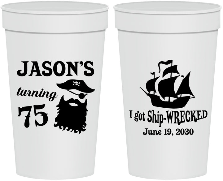 Personalized Birthday 32 oz Stadium Cups - 75th Shipwrecked | 20029