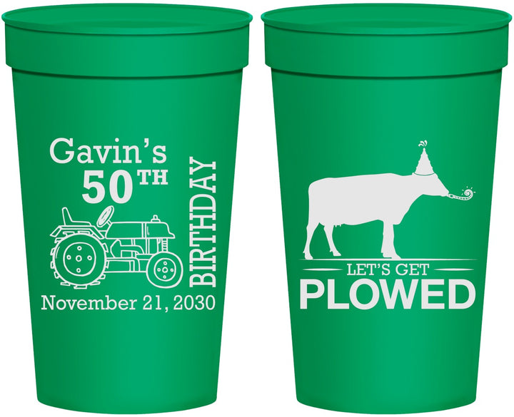 Personalized Birthday 32 oz Stadium Cups - 50th Lets Get Plowed | 20037