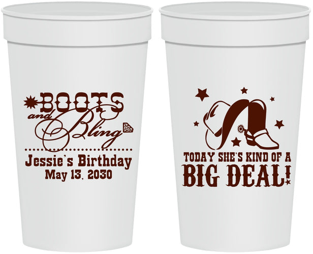 Personalized Birthday 32 oz Stadium Cups - Boots And Bling | 20038