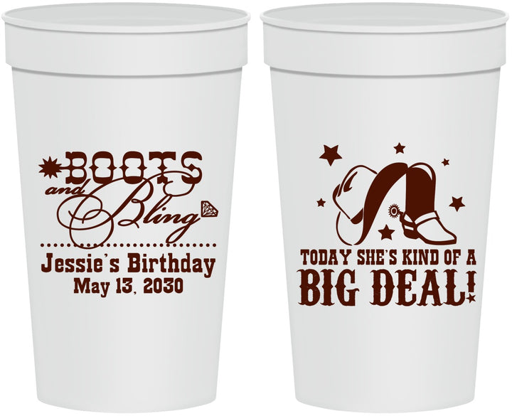 Personalized Birthday 32 oz Stadium Cups - Boots And Bling | 20038