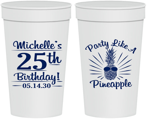 Personalized Birthday 32 oz Stadium Cups - 25th Pineapple | 20043