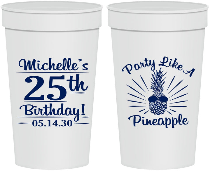 Personalized Birthday 32 oz Stadium Cups - 25th Pineapple | 20043