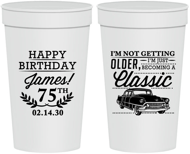 Personalized Birthday 32 oz Stadium Cups - 75th Classic Car | 20055