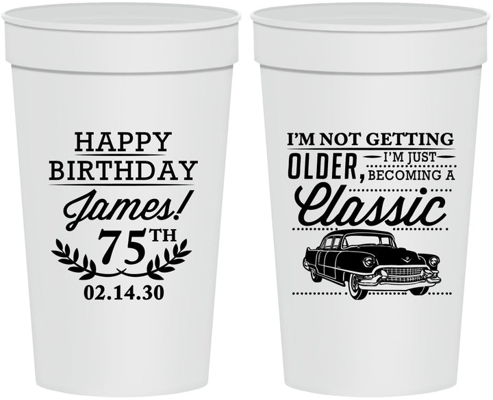Personalized Birthday 32 oz Stadium Cups - 75th Classic Car | 20055