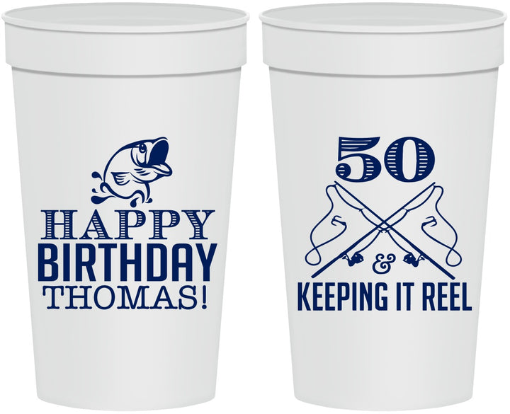Personalized Birthday 32 oz Stadium Cups - 50th Keeping It Reel | 20066