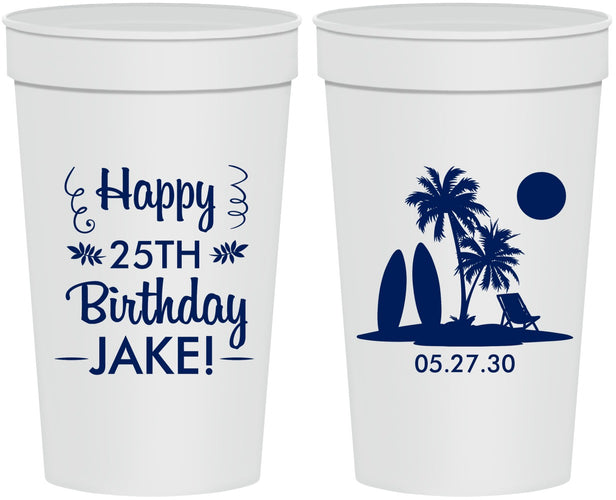 Personalized Birthday 32 oz Stadium Cups - 25th Beach | 20079
