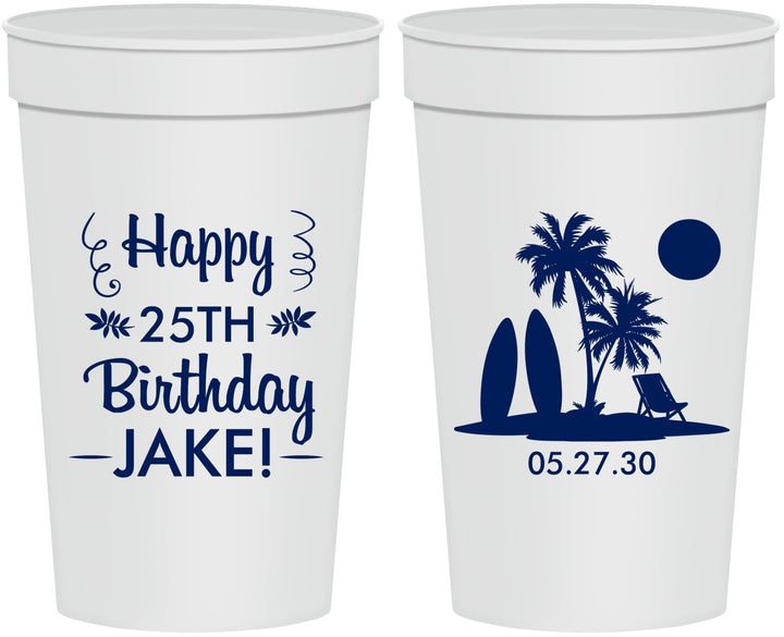 Personalized Birthday 32 oz Stadium Cups - 25th Beach | 20079