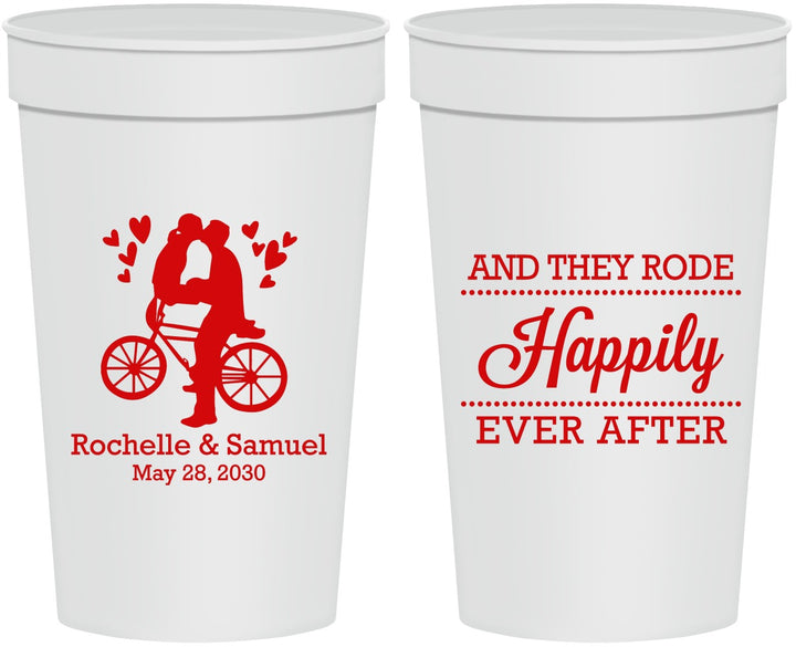Personalized Wedding 32 oz Stadium Cups - Happily Ever After Bicycle | 201