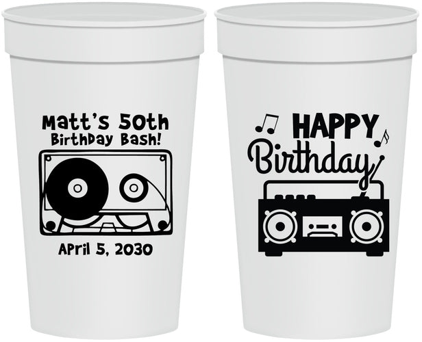 Personalized Birthday 32 oz Stadium Cups - 50th Cassette Tape | 20117
