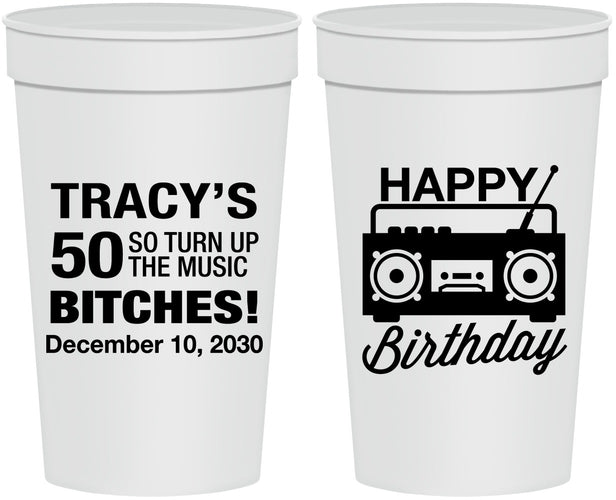 Personalized Birthday 32 oz Stadium Cups - 50th Cassette Tape | 20118