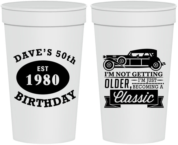 Personalized Birthday 32 oz Stadium Cups - 50th Classic Car | 20156