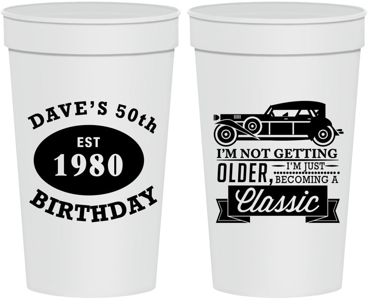 Personalized Birthday 32 oz Stadium Cups - 50th Classic Car | 20156