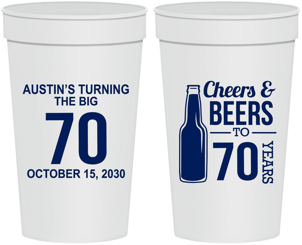 Personalized Birthday 32 oz Stadium Cups - Cheers Beers To 70 Years | 20161