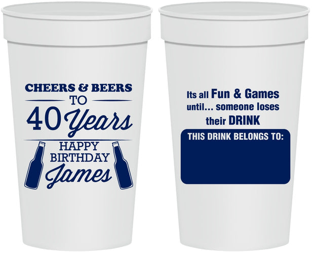 Personalized Birthday 32 oz Stadium Cups - Cheers Beers To 40 Years | 20165