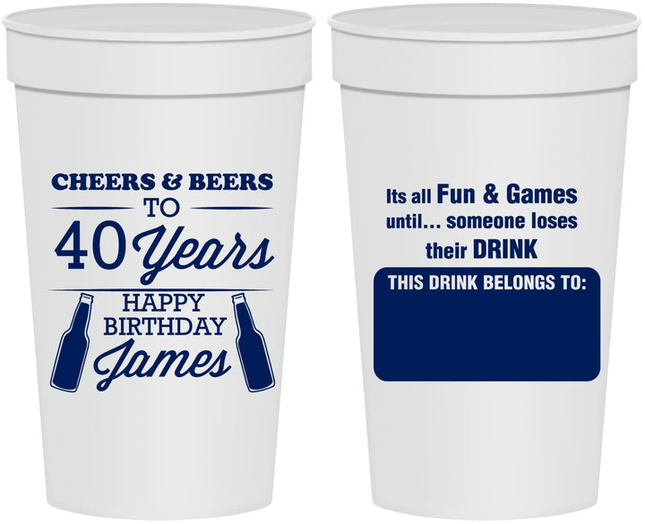 Personalized Birthday 32 oz Stadium Cups - Cheers Beers To 40 Years | 20165