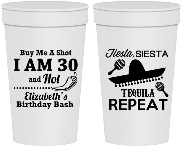 Personalized Birthday 32 oz Stadium Cups - 30th Fiesta Siesta Tequila | 20177