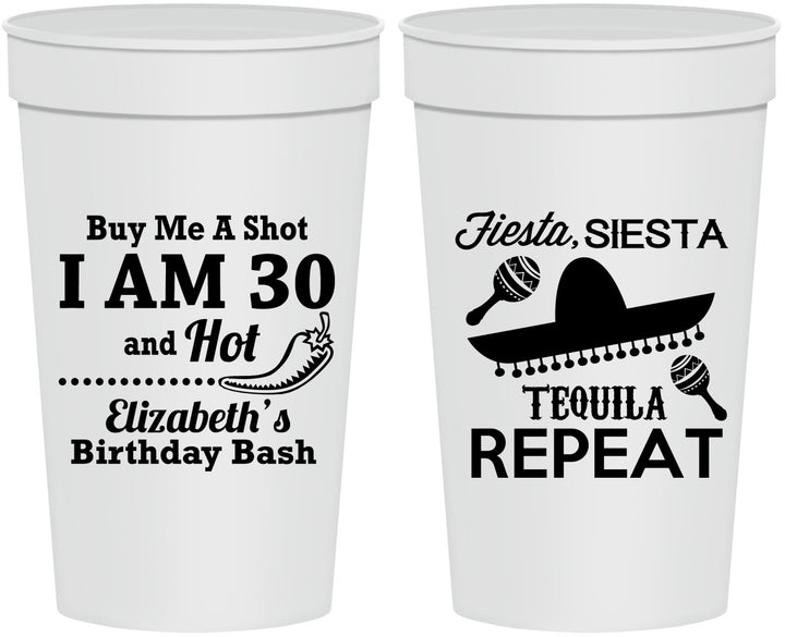 Personalized Birthday 32 oz Stadium Cups - 30th Fiesta Siesta Tequila | 20177