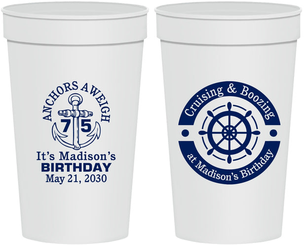 Personalized Birthday 32 oz Stadium Cups - 75th Nautical | 20178
