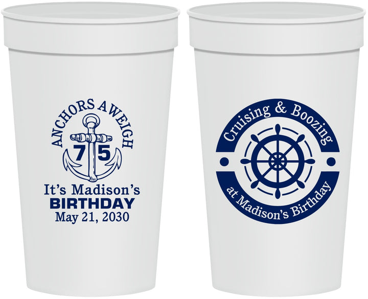 Personalized Birthday 32 oz Stadium Cups - 75th Nautical | 20178