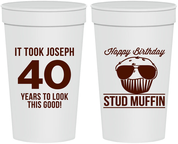 Personalized Birthday 32 oz Stadium Cups - 40th Stud Muffin | 20183