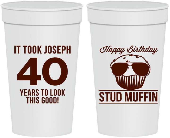 Personalized Birthday 32 oz Stadium Cups - 40th Stud Muffin | 20183