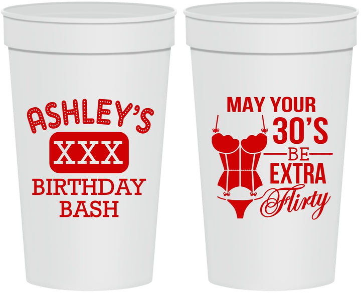 Personalized Birthday 32 oz Stadium Cups - 30th Flirty At Thirty | 20192