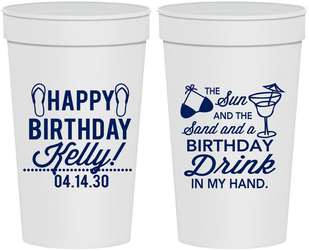 Personalized Birthday 32 oz Stadium Cups - Sun Sand Drink Hand | 20202