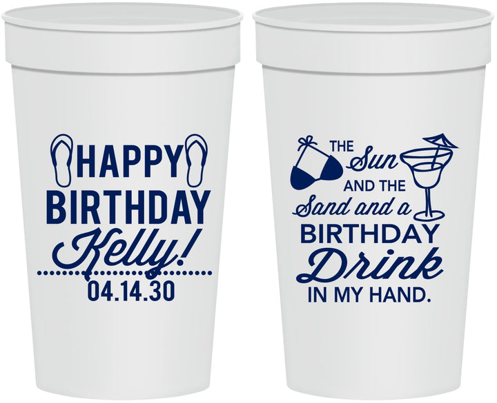Personalized Birthday 32 oz Stadium Cups - Sun Sand Drink Hand | 20202