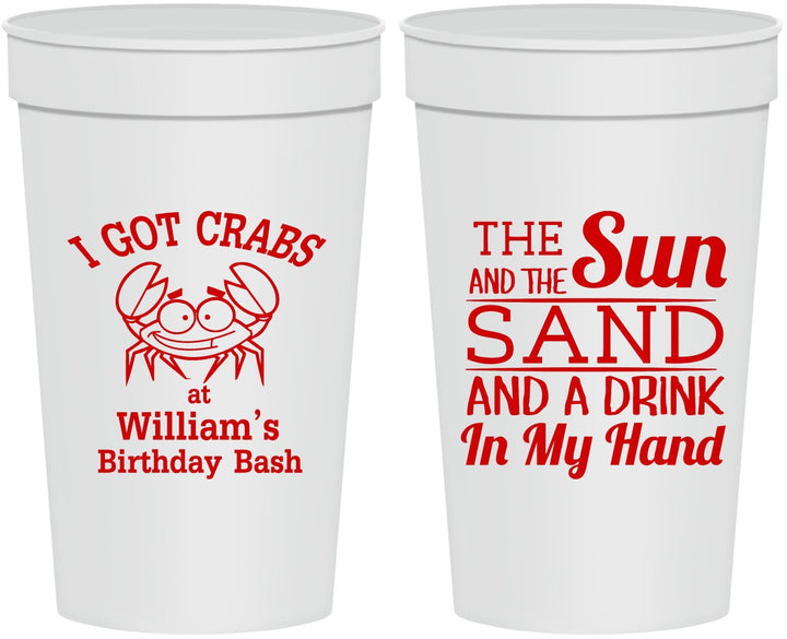 Personalized Birthday 32 oz Stadium Cups - Sun Sand Drink Hand | 20205