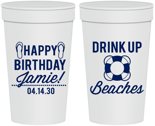 Personalized Birthday 32 oz Stadium Cups - Drink Up Beaches | 20207