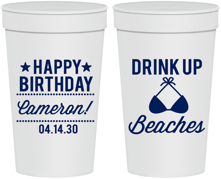 Personalized Birthday 32 oz Stadium Cups - Drink Up Beaches | 20208