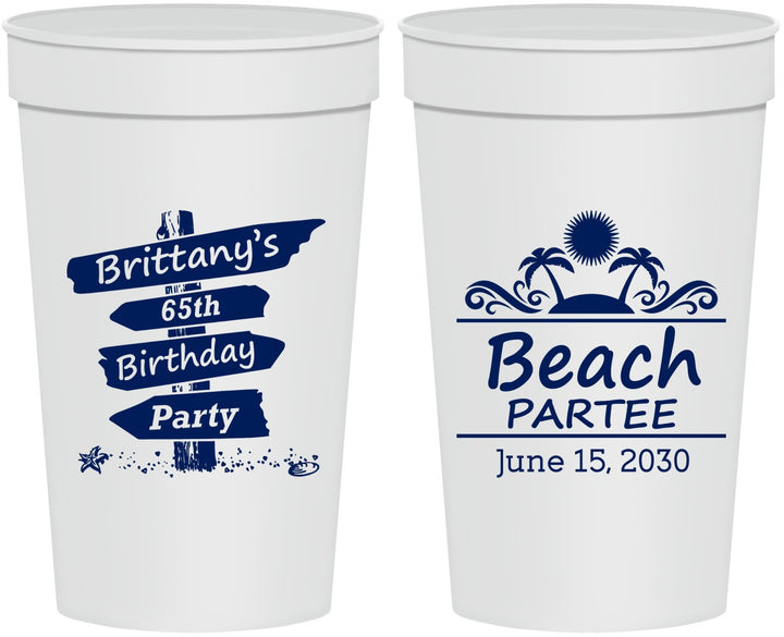 Personalized Birthday 32 oz Stadium Cups - 65th Beach | 20210