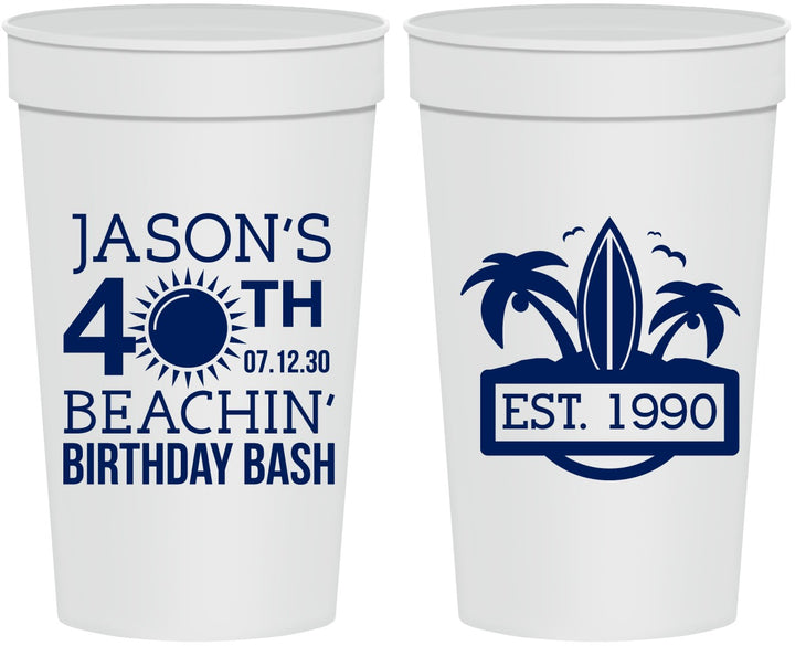 Personalized Birthday 32 oz Stadium Cups - 40th Beach | 20212