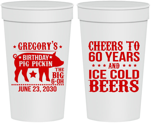 Personalized Birthday 32 oz Stadium Cups - 60th Barbeque Bbq | 20217