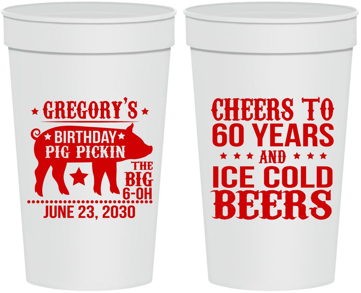 Personalized Birthday 32 oz Stadium Cups - 60th Barbeque Bbq | 20217
