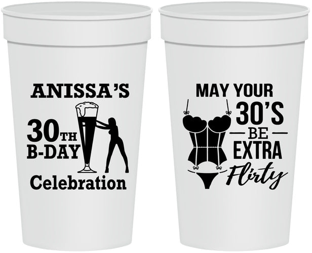 Personalized Birthday 32 oz Stadium Cups - 30th Flirty At Thirty | 20236