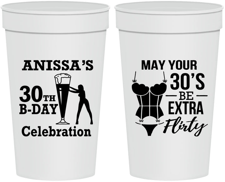 Personalized Birthday 32 oz Stadium Cups - 30th Flirty At Thirty | 20236