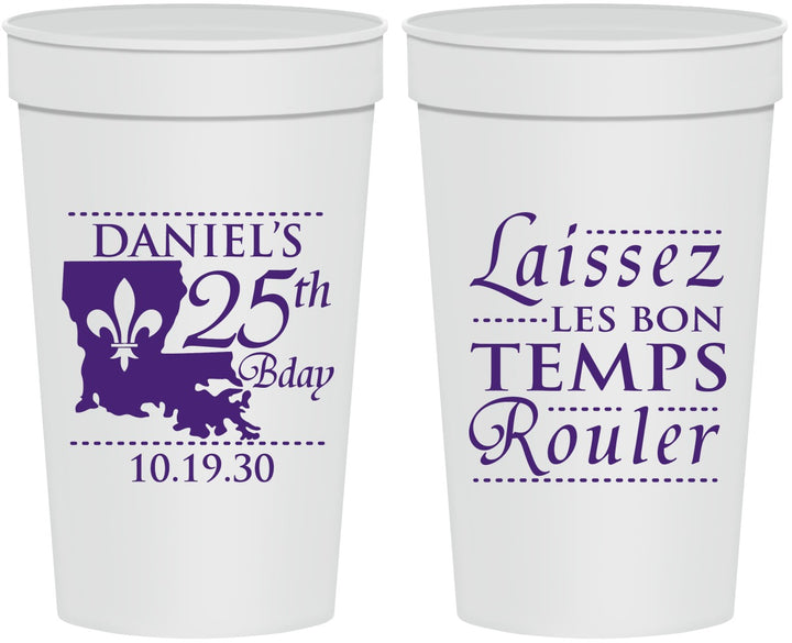 Personalized Birthday 32 oz Stadium Cups - 25th Mardi Gras | 20245