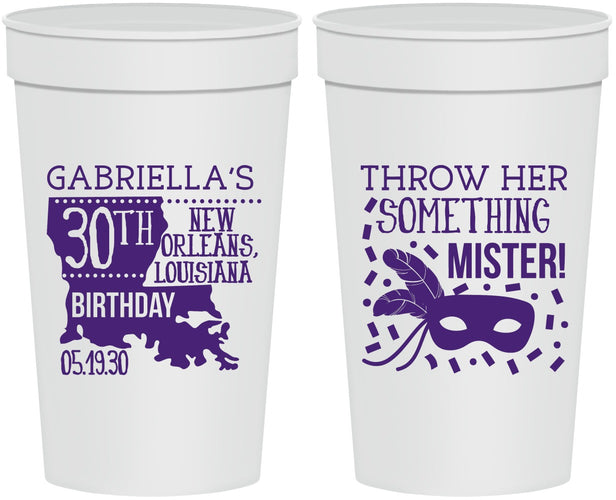 Personalized Birthday 32 oz Stadium Cups - 30th Mardi Gras | 20246