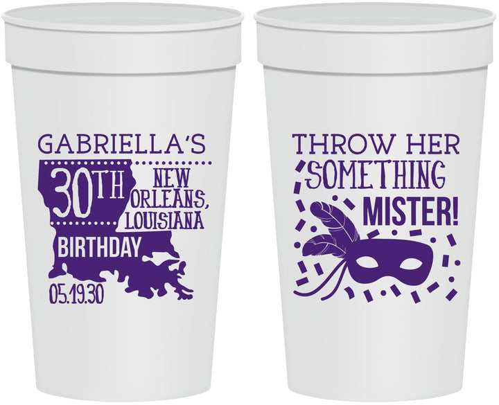 Personalized Birthday 32 oz Stadium Cups - 30th Mardi Gras | 20246
