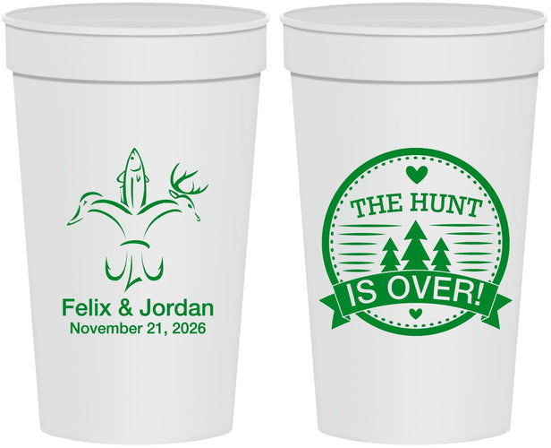 Personalized Wedding 32 oz Stadium Cups - The Hunt Is Over | 203