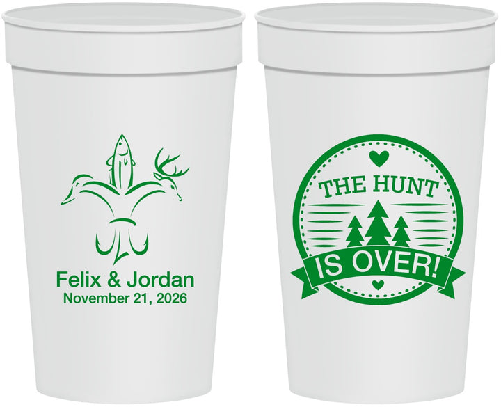 Personalized Wedding 32 oz Stadium Cups - The Hunt Is Over | 203