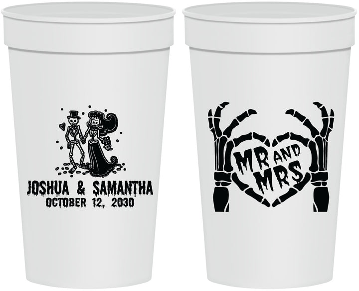 Personalized Wedding 32 oz Stadium Cups - Mr And Mrs Skeleton | 204