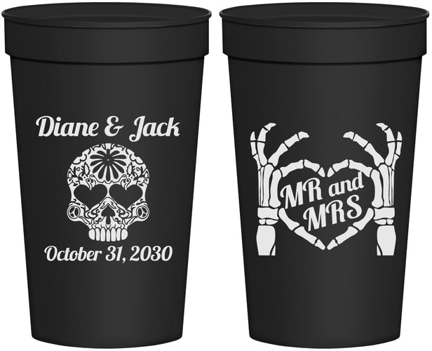 Personalized Wedding 32 oz Stadium Cups - Mr And Mrs Sugar Skull | 205