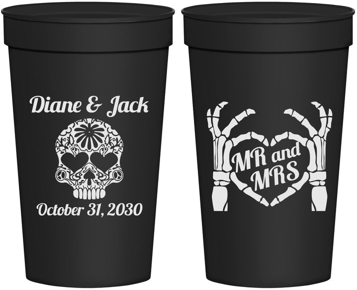 Personalized Wedding 32 oz Stadium Cups - Mr And Mrs Sugar Skull | 205